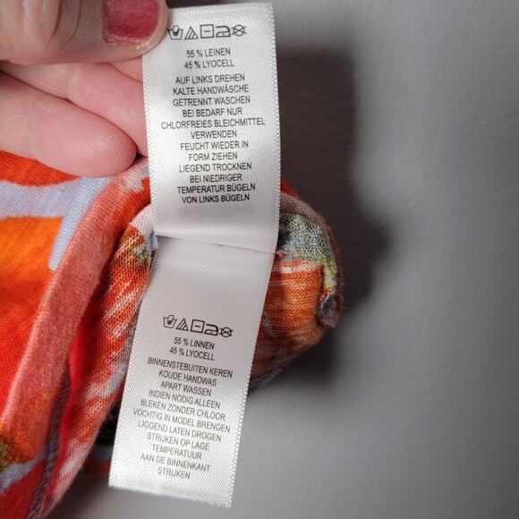 Joie Linen Lyocell Button Top 3X Orange Floral Blouse Light Boho Art to Wear - Picture 10 of 10